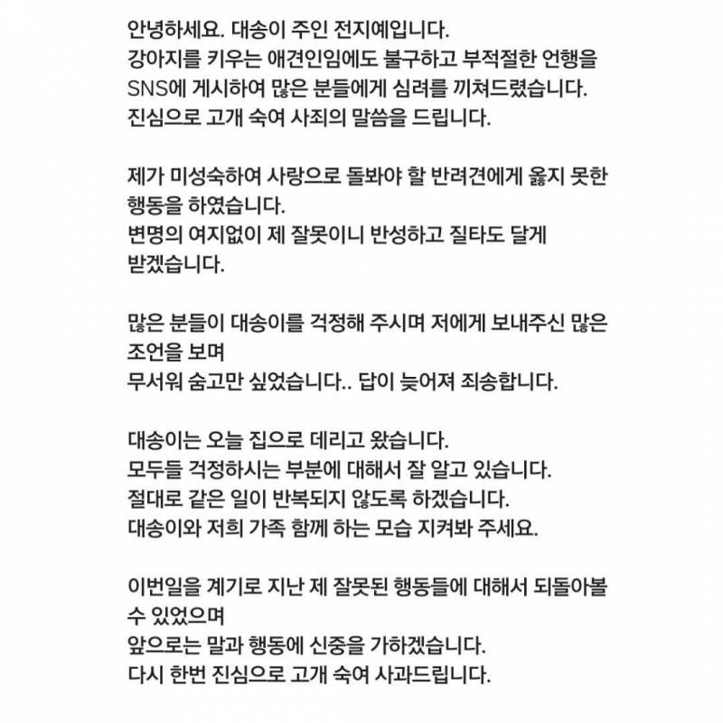 [잡담] 강아지 파양했던 사람 입장문 올라옴 | 인스티즈