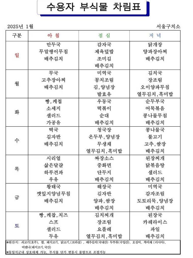 [잡담] 와 내일 서울 구치소 식단표 목요일인데도 라인업 개좋네 | 인스티즈