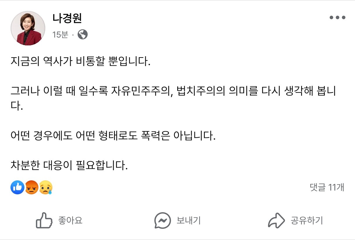 [잡담] 나경원 "그래도 폭력은 안돼" | 인스티즈