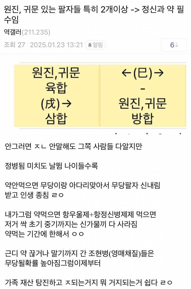 [잡담] 원진, 귀문 2개이상 있는 팔자들 (사주팔자) -&gt; 정신과 약 필수 // 정신과 약물이 신가물(신끼)를 없애는 이유 | 인스티즈