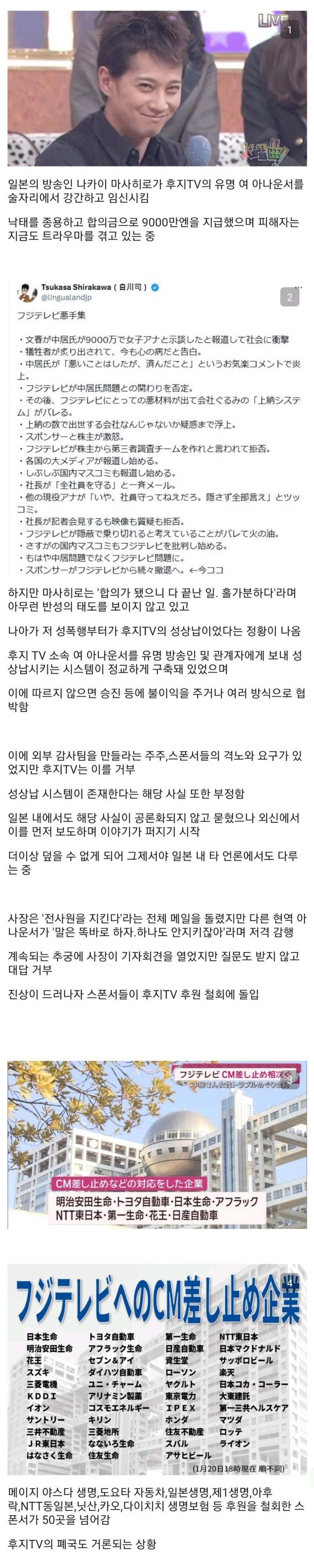 [정보/소식] 상당히 충격적인 나카이 마사히로의 성상납 사건과 후지TV | 인스티즈