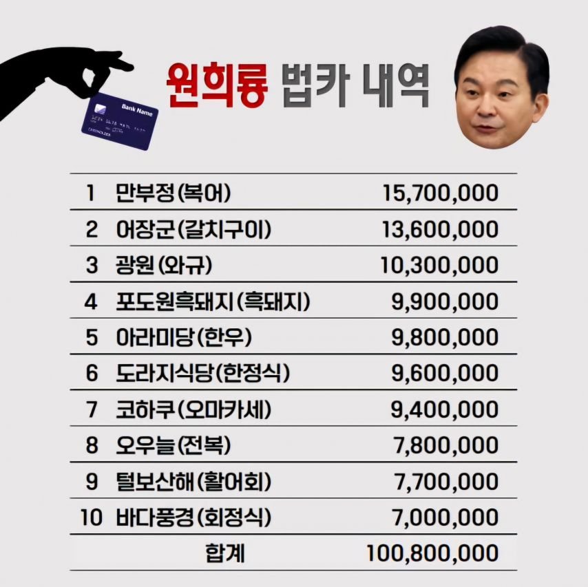 [정보/소식] 먹방 제대로 찍은듯한 원희룡 법카내역 | 인스티즈