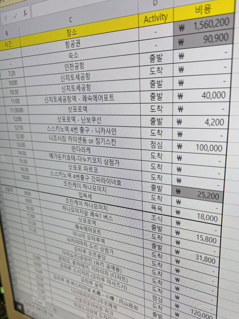 [잡담] 남친 여행갈때마다 엑셀표 만드는데 | 인스티즈