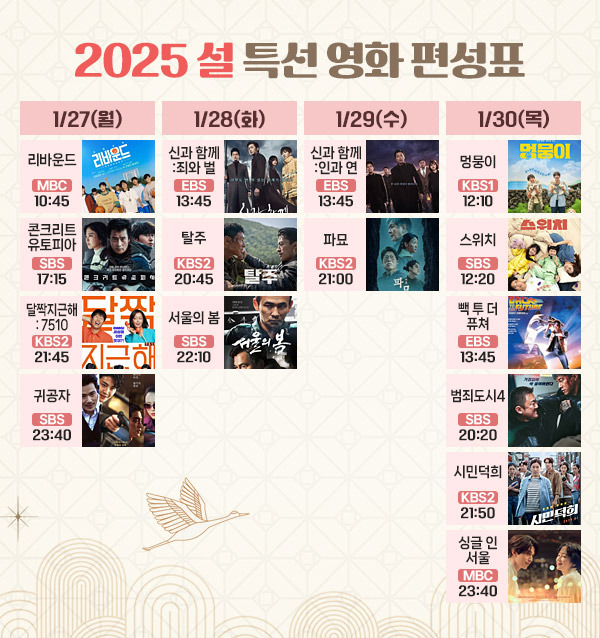 [정보/소식] 2025 설 특선 영화 편성표 | 인스티즈