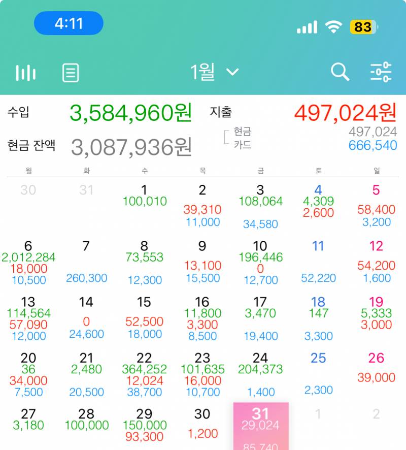 [잡담] 00쓰니 이번달 수입 358만원 지출 49만원 | 인스티즈