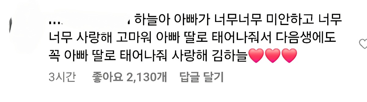 [잡담] 하 하늘이 아버지가 남기신 댓글 보니까 너무 마음아파ㅠㅠ | 인스티즈