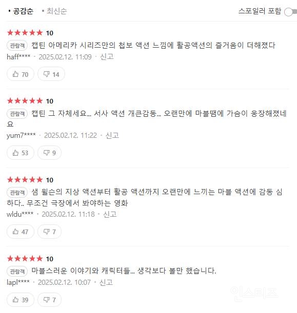 영화 &lt;캡틴 아메리카: 브레이브 뉴 월드&gt; 예매율, CGV 골든 에그 지수 | 인스티즈