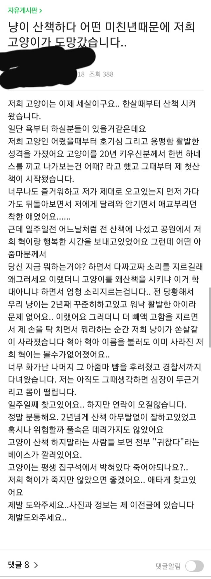 고양이 산책하다 어떤 미친년때문에 저희 냥이가 도망갔습니다...jpg | 인스티즈