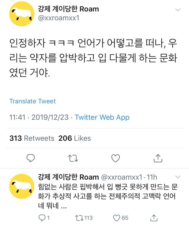 "한국어는 논리적인 구조로 말하기 어려운 언어다” 로 토론하는 트위터리안들.twt | 인스티즈