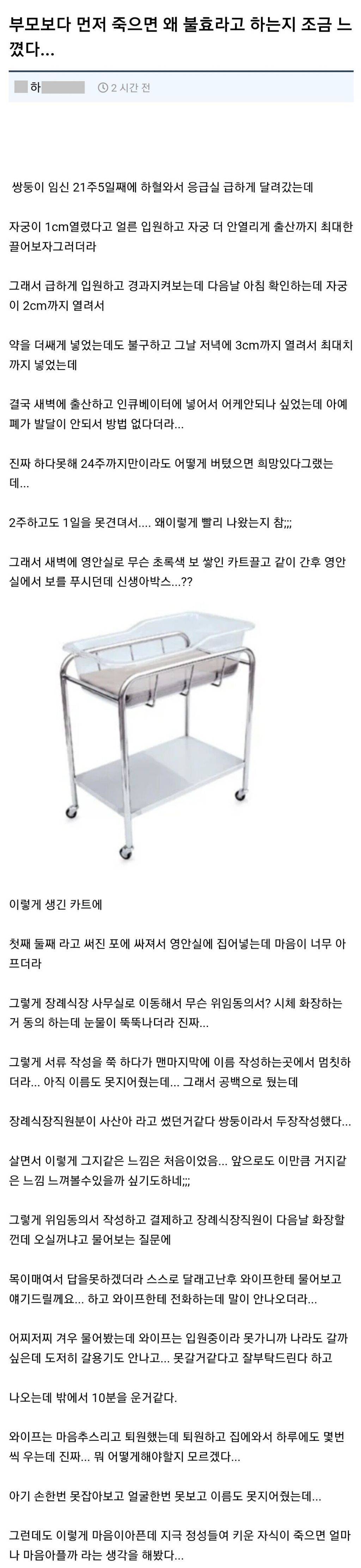 부모보다 먼저 죽으면 왜 불효인지 느꼈다