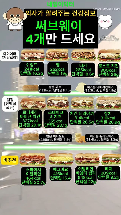  써브웨이 다이어트 메뉴 4개 추천