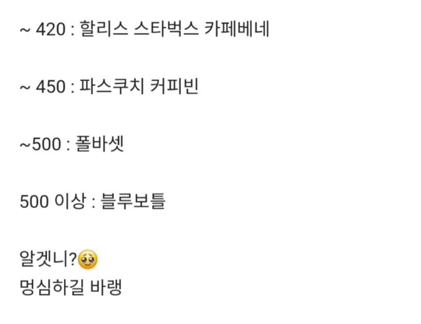월급 실수령 기준 마실 수 있는 커피 브랜드 | 인스티즈