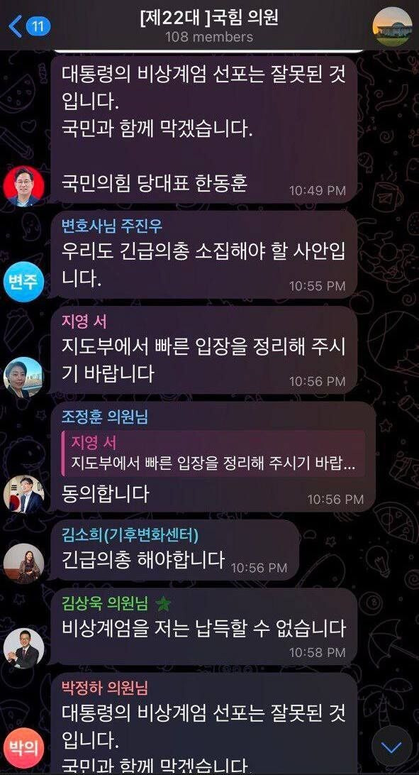 계엄 직후 더불어민주당/국힘/조국혁신당 텔레그램 대화들.jpg | 인스티즈