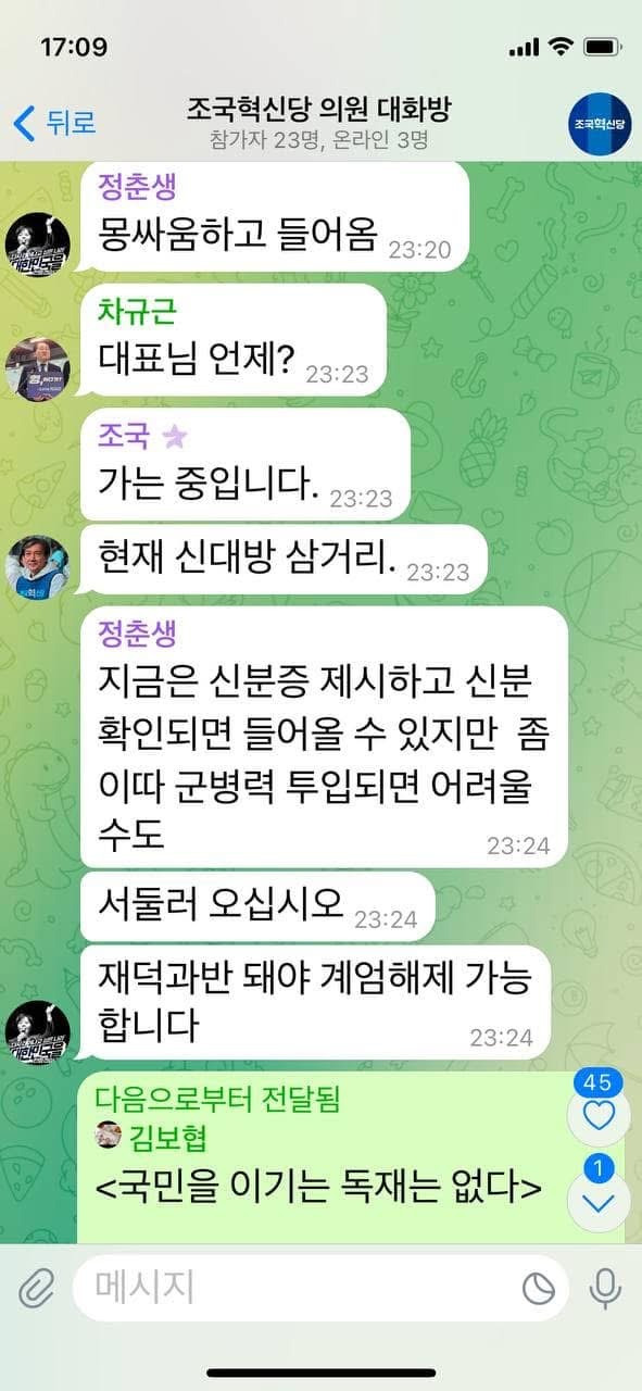 계엄 직후 더불어민주당/국힘/조국혁신당 텔레그램 대화들.jpg | 인스티즈