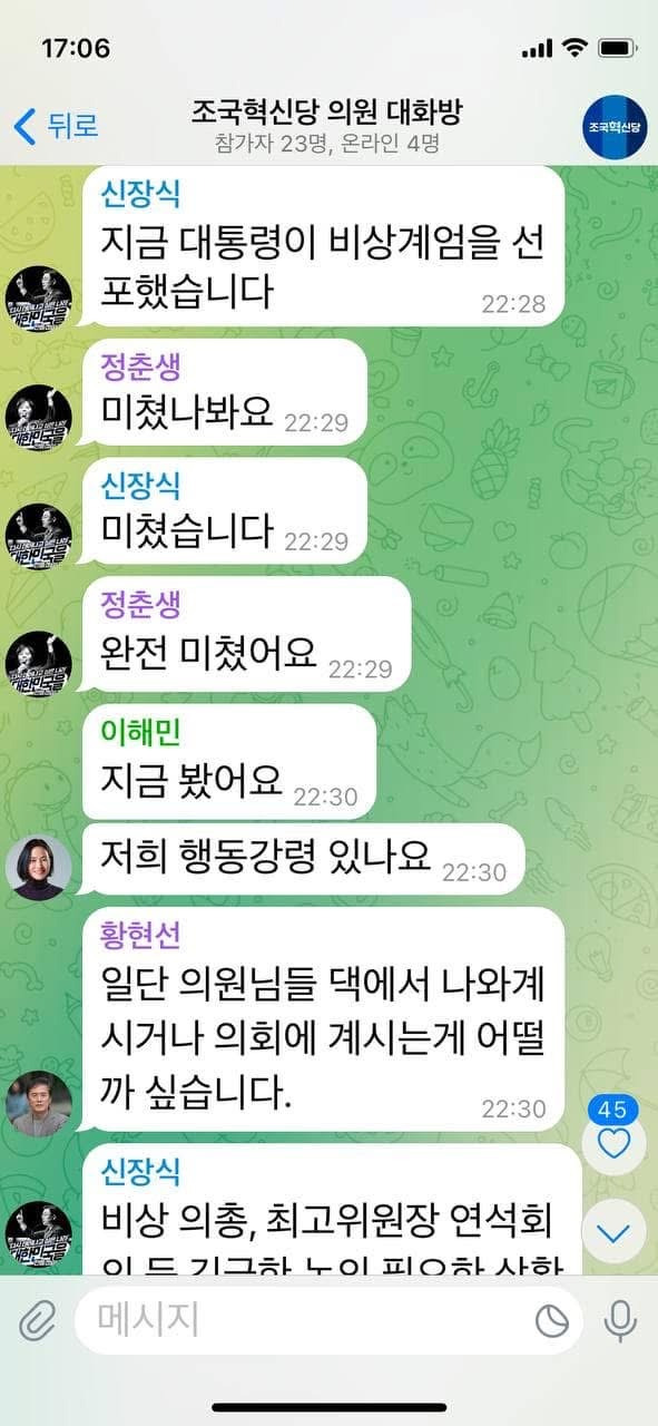 계엄 직후 더불어민주당/국힘/조국혁신당 텔레그램 대화들.jpg | 인스티즈