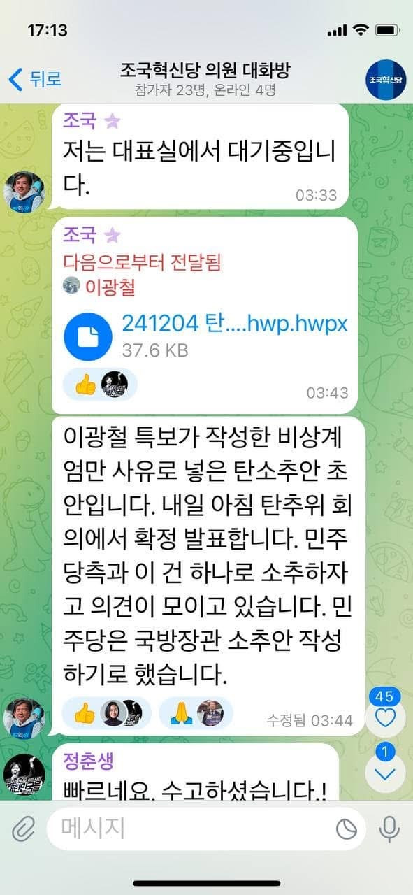 계엄 직후 더불어민주당/국힘/조국혁신당 텔레그램 대화들.jpg | 인스티즈