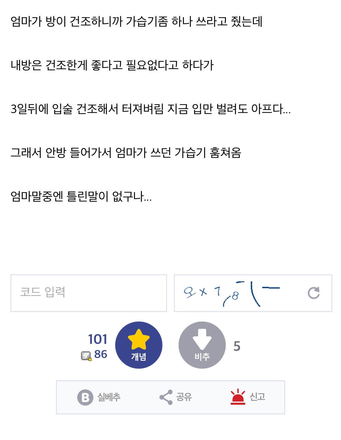  엄마가 하는 말은 틀린게 없다는 디씨인